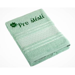 Froté ručník S VÝŠIVKOU PRO ŠTĚSTÍ, zelený, 50x100cm