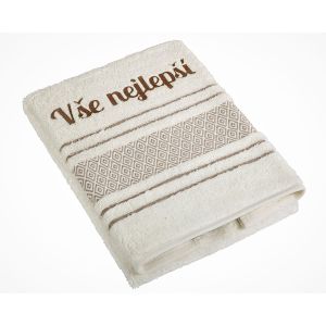 Froté ručník S VÝŠIVKOU VŠE NEJLEPŠÍ, krémový, 50x100cm