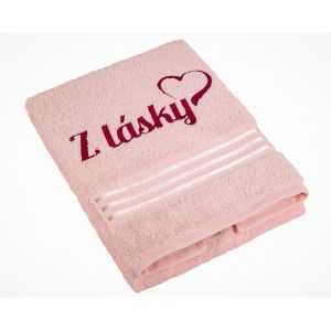 Froté ručník S VÝŠIVKOU Z LÁSKY, růžový, 50x100cm