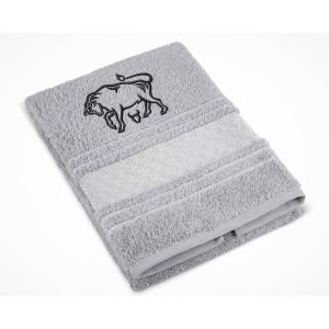 Froté ručník S VÝŠIVKOU ZNAMENÍ ZVĚROKRUH BÝK, šedý, 50x100cm