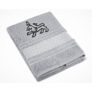 Froté ručník S VÝŠIVKOU ZNAMENÍ ZVĚROKRUH LEV, šedý, 50x100cm