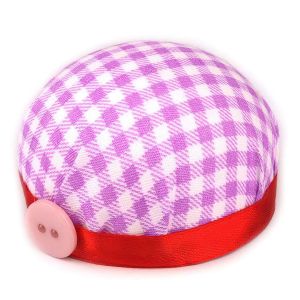 Jehelníček na ruku s gumkou, navlékací 020175/2, světle fialové káro, průměr 6cm