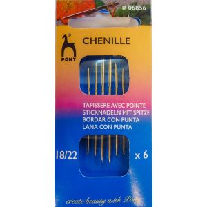 Jehly vyšívací ostré PONY 606856 18 / 22 blistr, zlatá ucha, 6 kusů (3 velikosti)