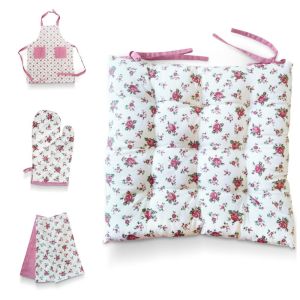 Kuchyňský set KYTKY QK kytičky na bílé (více možností)