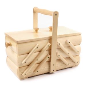 Kazeta / košík na šití, dřevěný rozkládací s uchem, 670756/1, světle béžová, 15 x 30 x 25cm