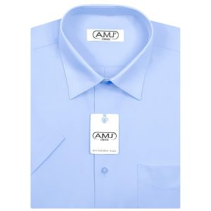 Pracovní modrá pánská košile PRO ŘIDIČE / DO UNIFORMY jednobarevná, krátký rukáv, regular-fit