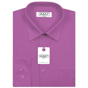 Pánská košile AMJ jednobarevná JDS081, fuchsiová, dlouhý rukáv, slim fit