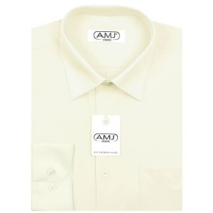 Pánská košile AMJ jednobarevná JDS016, smetanová, dlouhý rukáv, slim fit
