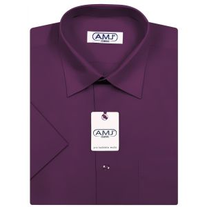 Pánská košile AMJ jednobarevná JK084, tmavě fialová, krátký rukáv