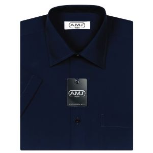 Pánská košile AMJ jednobarevná JK087, tmavě modrá, krátký rukáv
