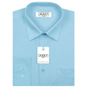Pánská košile AMJ jednobarevná JD060, tyrkysová, dlouhý rukáv