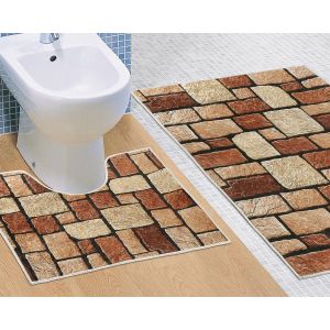 Koupelnová souprava 3D FOTOTISK KAMENNÁ DLAŽBA, 100x60cm (předložka) + 60x50cm (na WC)