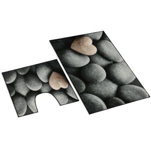 Koupelnová souprava 3D FOTOTISK TMAVÉ KAMENY, 100x60cm (předložka) + 60x50cm (na WC)