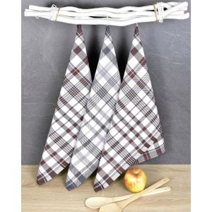 Kuchyňské utěrky EGYPTSKÁ BAVLNA BELLA BROWN MIX, hnědé a šedé káro, 3 kusy, 50x70cm