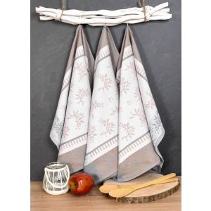 Kuchyňské utěrky EGYPTSKÁ BAVLNA FLOWERS, béžový květinový vzor, 3 kusy, 50x70cm