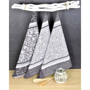 Kuchyňské utěrky EGYPTSKÁ BAVLNA ORNAMENT, šedé, 3 kusy (2+1 froté), 50x70cm