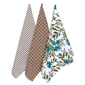 Kuchyňské utěrky GARDENA MODRÁ, květinový vzor a kostka, 3 kusy, 45x70cm