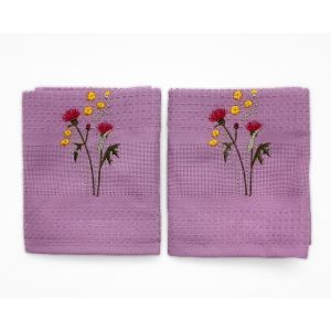 Kuchyňské utěrky KVĚTINY vaflové vyšívané, fialová, 2 kusy 45x70cm