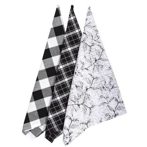 Kuchyňské utěrky LEAF ČERNÁ, lístky 3 kusy, 45x70cm