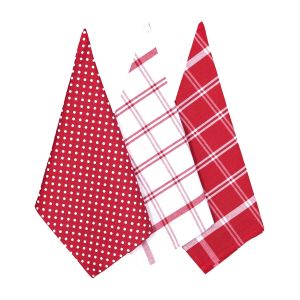 Kuchyňské utěrky ROMANTIC, červená, puntík / káro, 3 kusy, 45x70cm