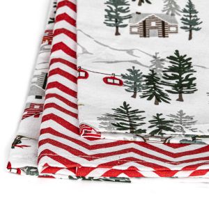 Kuchyňské utěrky vánoční AK-3944, na horách, zig zag, bílo-červená 2 kusy, 40x60cm
