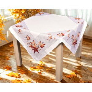 Kuchyňský ubrus CYH5957GC, podzimní listí, bílo-oranžová, 85x85cm (čtverec) 
