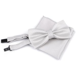 Motýlek pánský s kapesníčkem 870587/2 vzorovaný, světle šedý / kostičky