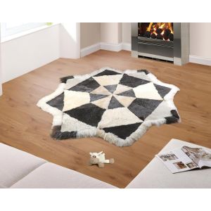 Ovčí kožešina přírodní / vlněný koberec EVROPSKÉ MERINO OSMIÚHELNÍK, bílá, 110x110cm