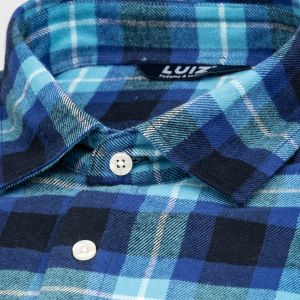Pánská košile LUIZ BRUNO 174 flanelová, modro-tyrkysové káro, dlouhý rukáv, regular fit