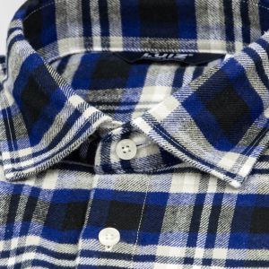 Pánská košile LUIZ BRUNO 176 flanelová, modro-šedé káro, dlouhý rukáv, regular fit