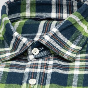 Pánská košile LUIZ BRUNO 177 flanelová, zelené káro, dlouhý rukáv, regular fit