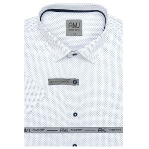 Pánská košile AMJ bavlněná, bílá s drobnými puntíky VKBR1229, krátký rukáv, (regular + slim fit)