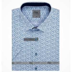 Pánská košile AMJ bavlněná, modro-bílá mramorová kostka VKBR1208, krátký rukáv (regular + slim fit)