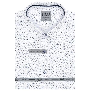 Pánská košile AMJ bavlněná, bílá se skvrnami VKBR1276, krátký rukáv, (regular + slim fit)