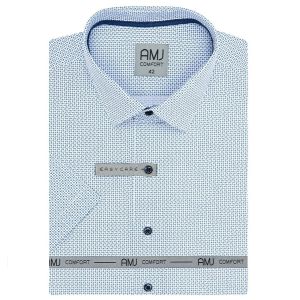 Pánská košile AMJ bavlněná, bílá s modrými čárkami VKBR1278, krátký rukáv, (regular + slim fit)