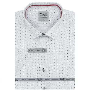 Pánská košile AMJ bavlněná, světle šedá puntíkovaná VKBR1281, krátký rukáv, (regular + slim fit)