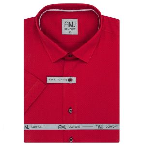 Pánská košile AMJ bavlněná, červená puntíkovaná VKBR1280, krátký rukáv, (regular + slim fit)