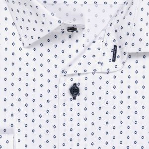 Luxusní pánská košile bavlněná se saténovou úpravou Lui Bentini PLATINUM, bílá s tmavě modrými kosočtverečky LDB240, dlouhý rukáv, (regular + slim fit)