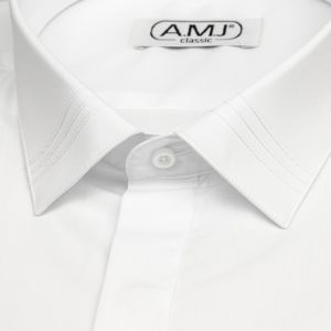 Pánská luxusní košile AMJ bílá JDA018SKL, dlouhý rukáv, zdobený límec