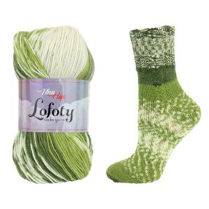 Pletací / háčkovací příze Vlna-Hep LOFOTY 7807 zeleno-bílá, vzorovaná, ponožková, 100g/420m