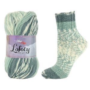 Pletací / háčkovací příze Vlna-Hep LOFOTY 7808 světlá modrozeleno-šedá, vzorovaná, ponožková, 100g/420m