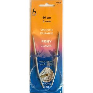 Pletací jehlice PONY, hliníkové, kruhové, 1 kus, délka 40cm, velikost 3mm