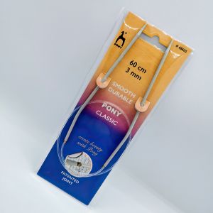 Pletací jehlice PONY, hliníkové, kruhové, 1 kus, délka 60cm, velikost 3mm