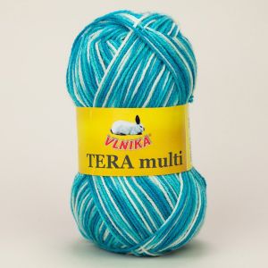 Pletací příze Vlnika TERA MULTI 835 tyrkysovo-bílá, melírovaná, 100g/300m