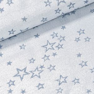 Polyesterové plátno s teflonovou úpravou / ubrusovina vánoční ESTER 4 oboustranná, hvězdičky, modrá / stříbrná, š.190cm (látka v metráži)