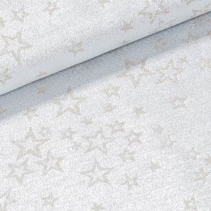 Polyesterové plátno s teflonovou úpravou / ubrusovina vánoční ESTER 2 oboustranná, hvězdičky, béžová / stříbrná, š.190cm (látka v metráži)