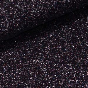 Polyesterový úplet LUREX 1555/05 UNI jednobarevný černý / stříbrný se třpytkami, š.150cm (látka v metráži)