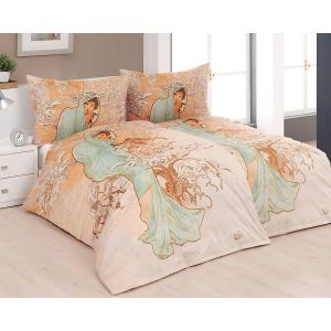 Povlečení Matějovský ALFONS MUCHA WINTER, světle béžové, bavlna hladká digitál, 140x200cm + 70x90cm