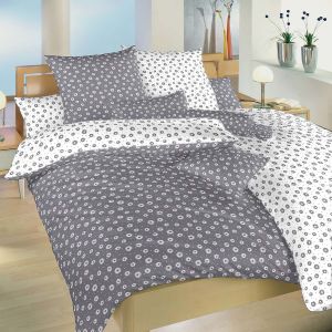 Povlečení ANEŽKA BÍLÁ / TMAVĚ ŠEDÁ DUO, květinový vzor, bavlna hladká, 140x200cm + 70x90cm