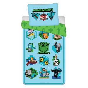 Dětské povlečení MINECRAFT LETS PLAY, modro-zelené, bavlna hladká, 140x200cm + 70x90cm 